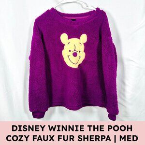 Disney Winnie the Pooh Purple Faux Fur Sherpa Sleep Pullover Cozycore M Crewneck